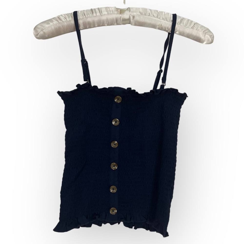 Others Follow Blue Crop Top Navy Smocked Cropped Tank Convertible Strapless XS